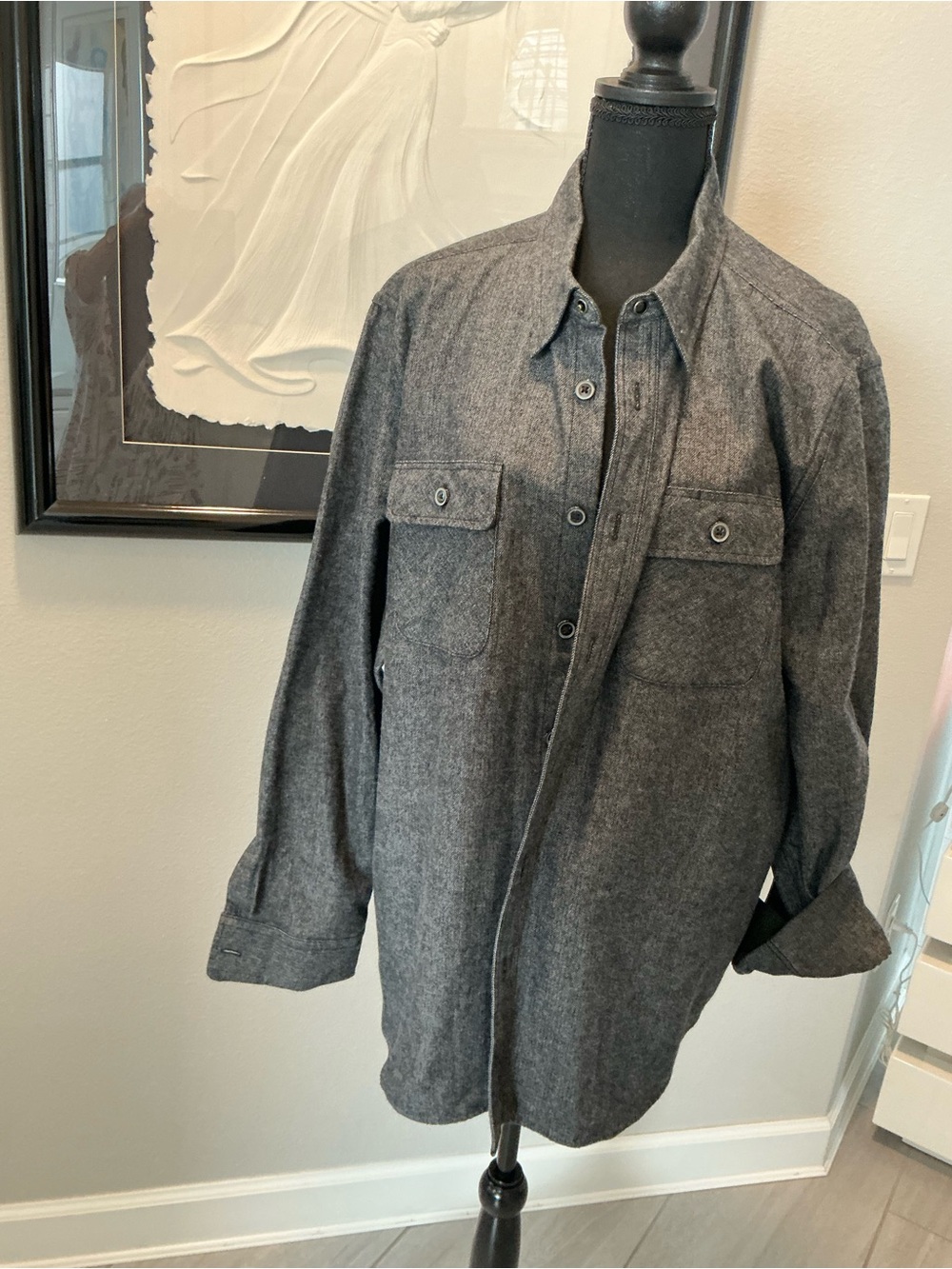 Tecovas ranch wear men’s XL charcoal gray herringbone button front overshirt